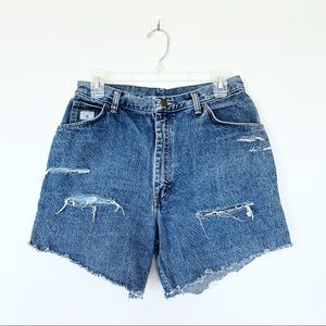 Vintage Wrangler Dark Wash Denim High Waisted Distressed Cut Off Jean Mom Shorts